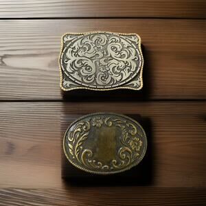 Vintage storming silver And Ladies Floral Brass Buckle.